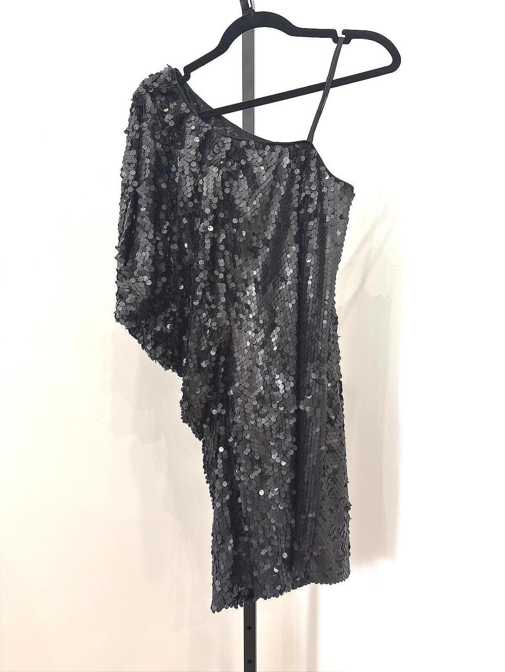Aidan Mattox Size 4 Black One-Shoulder Sequin Party Dress
